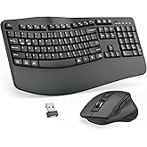 Wireless Keyboard and Mouse Combo, 2.4G Full Size Wave Keys Ergonomic Keyboard with Wrist Rest and 3-Level DPI Adjustable Wir
