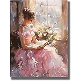 Vintage Pink Dress Woman Portrait Oil Painting Wall Art Retro Reading A Book Posters Famous Antique Female Canvas Prints Wall Decor Aesthetic for Bedroom Gallery Gift Poster Unframed 12x16inch
