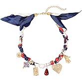 Coiris Charm Scarf Necklace for Women Boho Fabric Bandana Choker Vintage Heart Predent Beach Necklace for Women