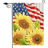 Hzppyz Spring Summer Sunflower 4th of July America Patriotic Garden Flag, Memorial Day Decorative Yard Outdoor Double Sided, Fall Autumn USA Burlap Outside Decoration Home Small Decor 12 x 18