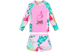 BAOHULU Girls Rash Guard Swimsuit 2 Pieces Long Sleeve Bathing Suit UPF 50+ Quick Dry Beach Swimwear Size 3-14 Years