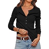 Womens Ribbed Knit Henley Shirts Fall Long Sleeve Tops Basic T-Shirts 2025 Trendy Casual Blouses