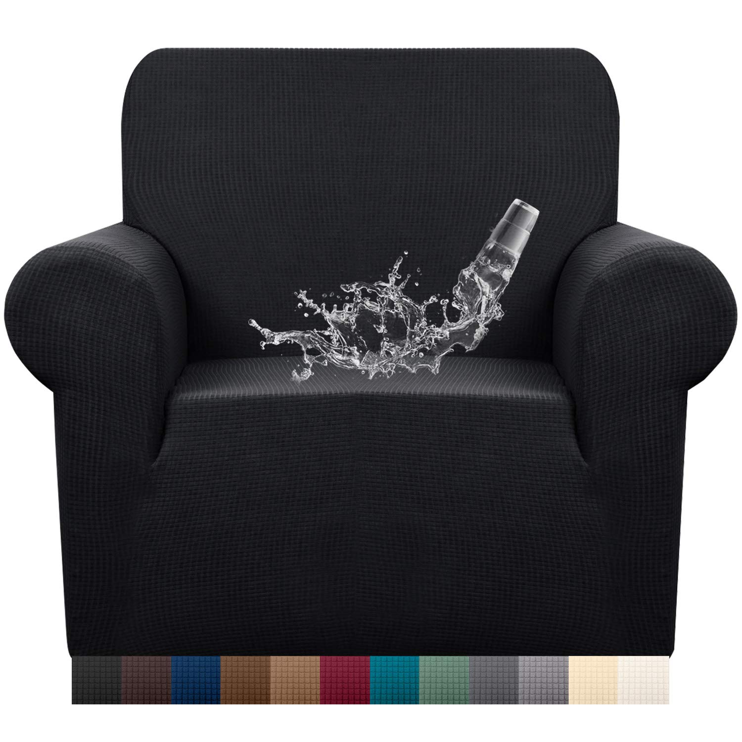 Granbest Premuim Water Repellent Armchair Covers 1 Piece Stretch Chair Slipcover for Living Room Non Slip Chair Protector Jacquard Sofa Cover 1 Seater Chair Covers (1 Seater, Black)