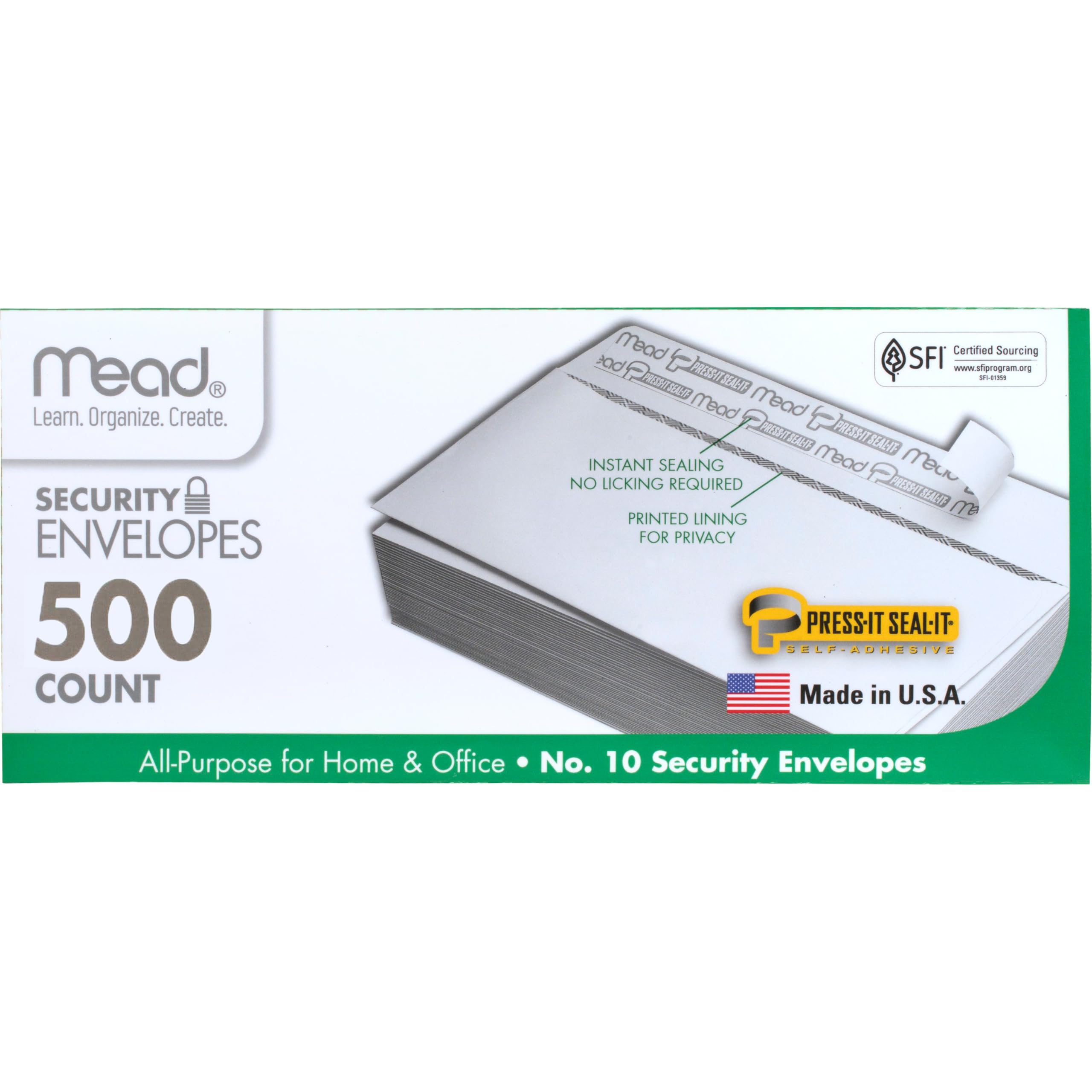 Photo 1 of Mead #10 Security Business Envelopes Letter Size 4-1/8" x 9-1/2" – Peel and Seal, Privacy Lined, No-Window, Press-It Seal-It Self-Adhesive for Home & Office Mailing, 500 Count (740010)