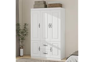 ModMakers Wardrobe Closet with Doors, 3 Doors Bedroom Armoire with Drawers and Hangind Rod, White Wardrobe Cabinet Suit for Bedroom, The Armoire with Large Storage Space(47.2" W x 20.5" D x 71" H)
