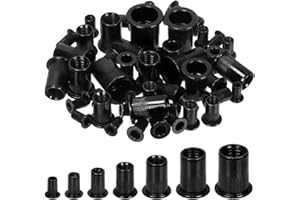 Glarks 100Pcs M6 Rivet Nuts Carbon Steel Metric Rivet Nuts Black Zinc Plated Carbon Steel Flat Head Rivnut Threaded Insert Ri