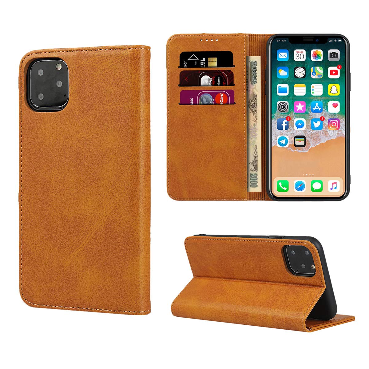 Copmob iPhone 11 Pro Case, iPhone 11 Pro Case, Premium Flip Wallet Leather Case, [4 Slots][Stand Function][Magnetic Closure], Case for iPhone 11 Pro – Khaki — image 1