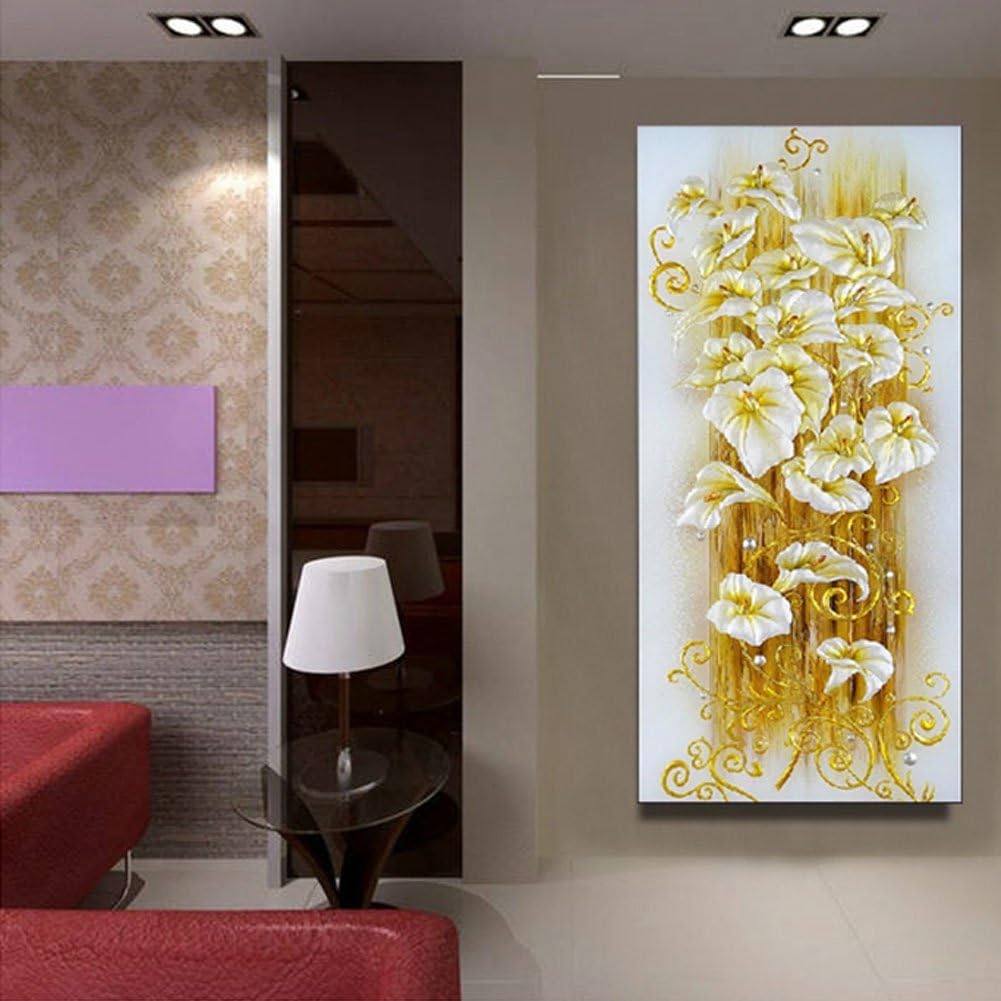 Diamond Painting DIY 5D Round Crystal Mosaic Lily Flower Embroidery 3D Cross Stitch Decorative Needlework Handemade Stamped Kit (30 56 cm)