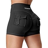YEOREO CoreFlex Scrunch Workout Shorts with Pockets Charm Gym Biker Shorts for Women High Waisted Booty Yoga