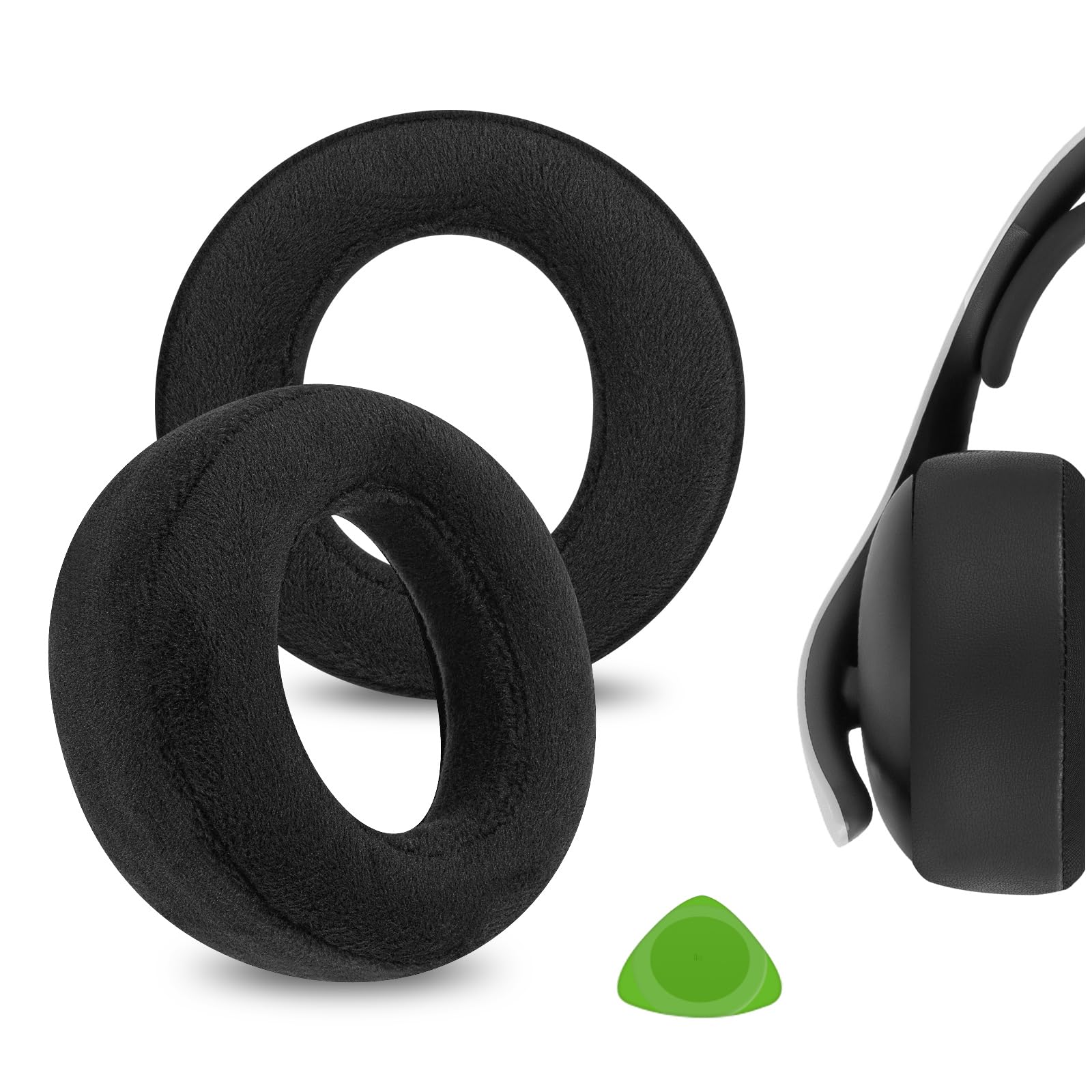 Geekria Comfort Velour Replacement Ear Pads for Sony PlayStation Pulse Elite Headphones Ear Cushions, Repair Parts (Black)