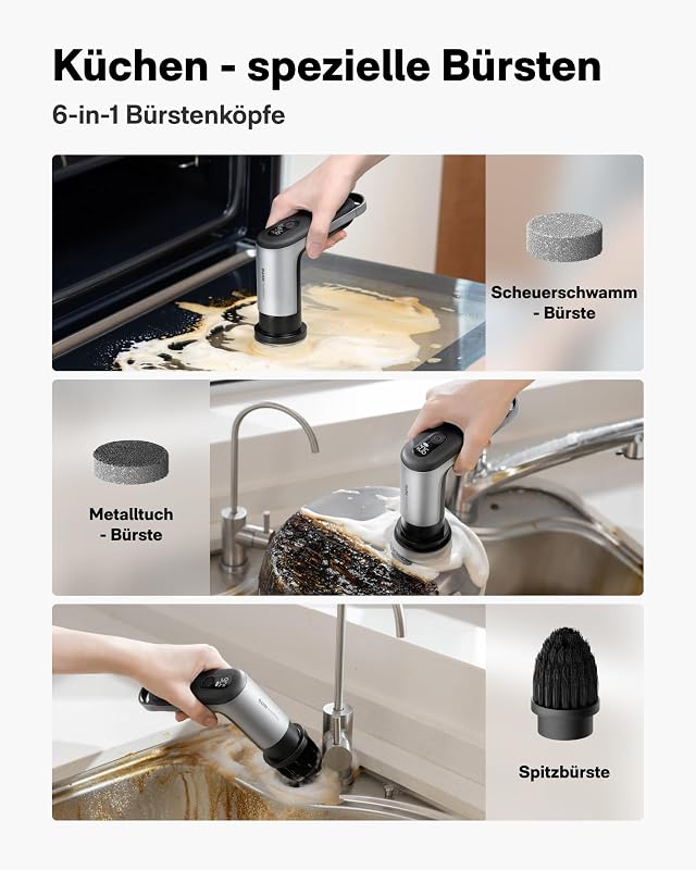 Elektrische Reinigungsbürste mit 6 Bürstenköpfen, IPX7 Wasserdicht