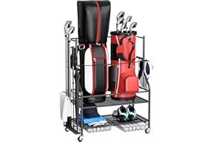 VOPEAK Golf Bag Organizer, Golf Bag Stand for Bag Storage, Golf Organizer for Golf Clubs, Golf Balls, Golf Equipment Accessories, Easy Assembly Golf Storage Organizer for Garage, Club, Shed, Basement