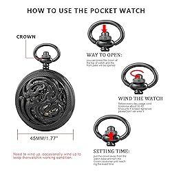 Whodoit Black Screw Design Mechanical Pocket Watch