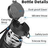OLDLEY 1L Stainless Steel Water Bottle with Straw Lid Vacuum Insulated Black view 2