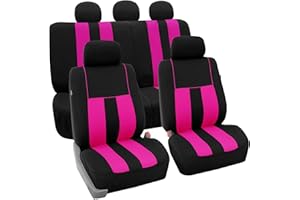 FH Group Car Seat Covers Full Set Cloth - Universal Fit, Automotive Seat Covers, Low Back Front Seat Covers, Airbag Compatible, Split Bench Rear Seat, Car Seat Cover for SUV, Sedan, Van Pink