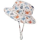 Baby Sun Hat Adjustable - Toddler Kids Beach Pool Bucket UPF 50+ Wide Brim Chin Strap Summer Play Hat