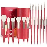 LULUCOLORS 18-Piece Makeup Brush Set with Holder Case – Complete Makeup Brush Collection for Flawless Makeup Application in Red -Soft Bristles (Red)