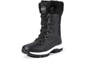 IDIFU IN2 Womens Snow Boots Winter Boots for Women Waterproof Comfortable Warm Insulated Non-Slip Outdoor Boots Fashion Casual Hiking Walking Lightweight Lace Up Faux Fur Lined Mid-Calf Booties