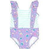 RuffleButts Girls UPF50+ Sun Protection Sleeveless Pinafore One Piece Swimsuit