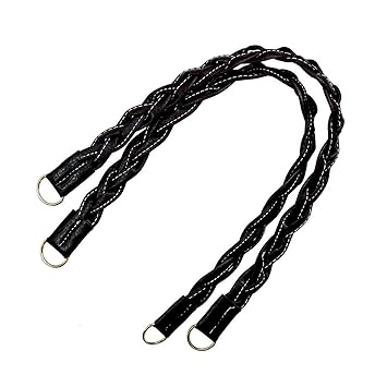 maDDma 1 Paar Taschengriffe geflochten mit Ringen 47-50 cm, Griff Henkel Taschenhenkel, Farbe:schwarz