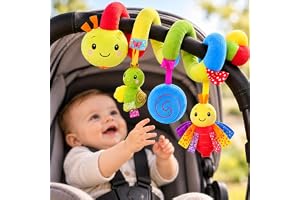 Móbile para Carrinho de Bebê Espiral com Chocalho, Cores Vibrantes e Texturas, Móbile Sensorial para Berço, Bebê Conforto e Moisés, Brinquedo para Bebês
