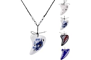 LMS 6 Hole Ceramic Strawfire Mini Ocarina with Free Tutorial Songbook (Blue & white)
