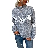 PRINSSIN Women’s Snowflake Christmas Sweater Warm Knitted Winter Pullover Crewneck Tops Long Sleeve Christmas Party Sweater