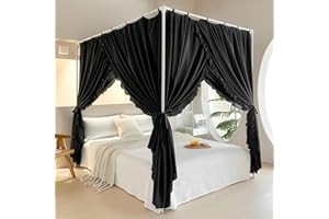 AIKASY Princess Canopy Bed Curtains with Top Ties - Windproof & Lightproof for Girls' Adult Bedroom Decor | Bed Canopy Drapes