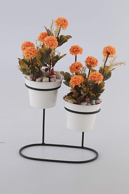 Real Artisan Metal Planter Stand with 2 Pots | Removable Flower Pot | Decorative Flower Pot Holder | Designer Plant Stand | Indoor Planter | Pot Stand Home Decor