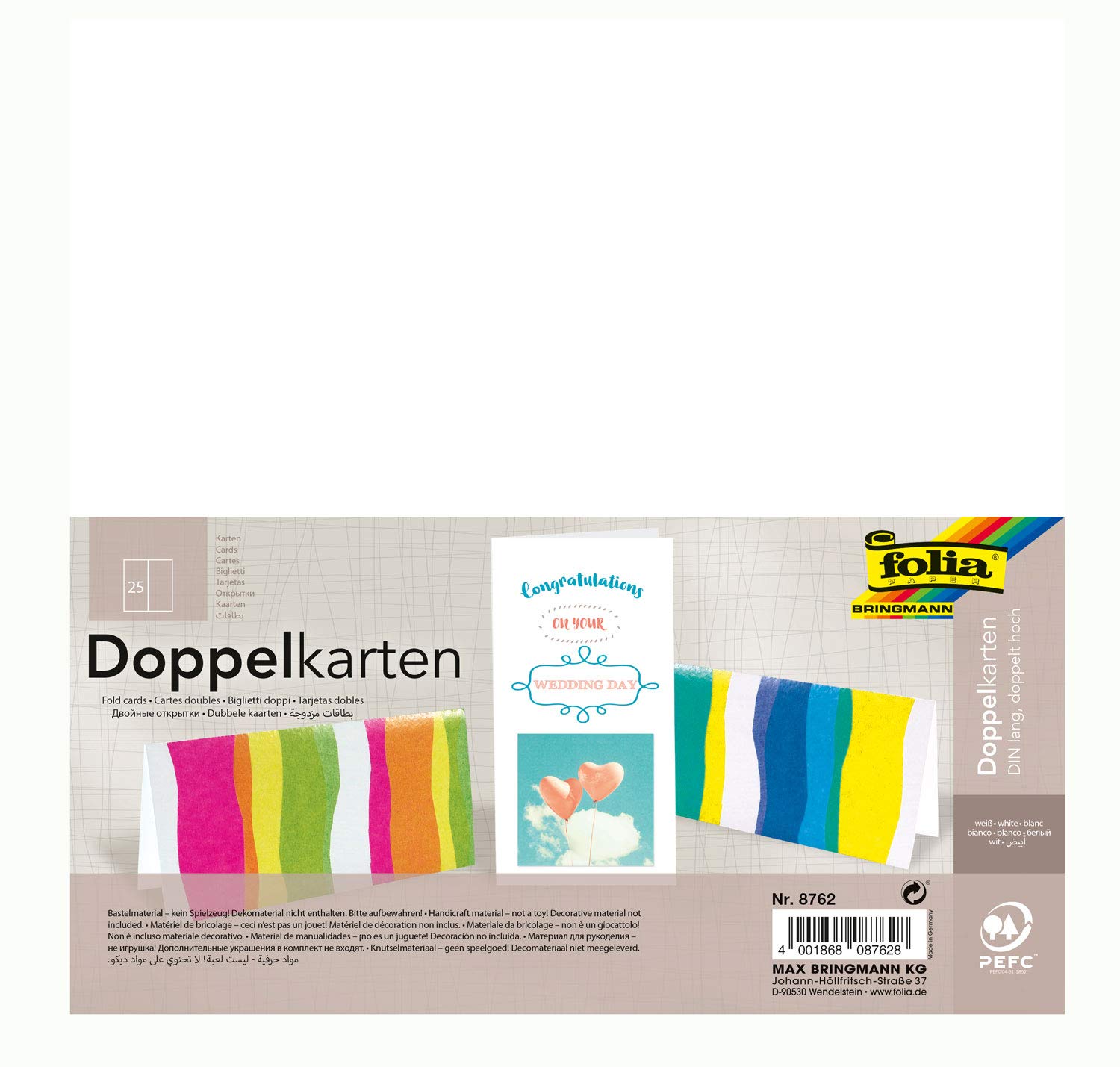 Folia 8762 Letter Cards Size DIN Long/Double High White (Pack of 25)