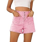 Sidefeel Women's High Waisted Jean Shorts Button Fly Tummy Control Summer Denim Shorts Pink Size 8