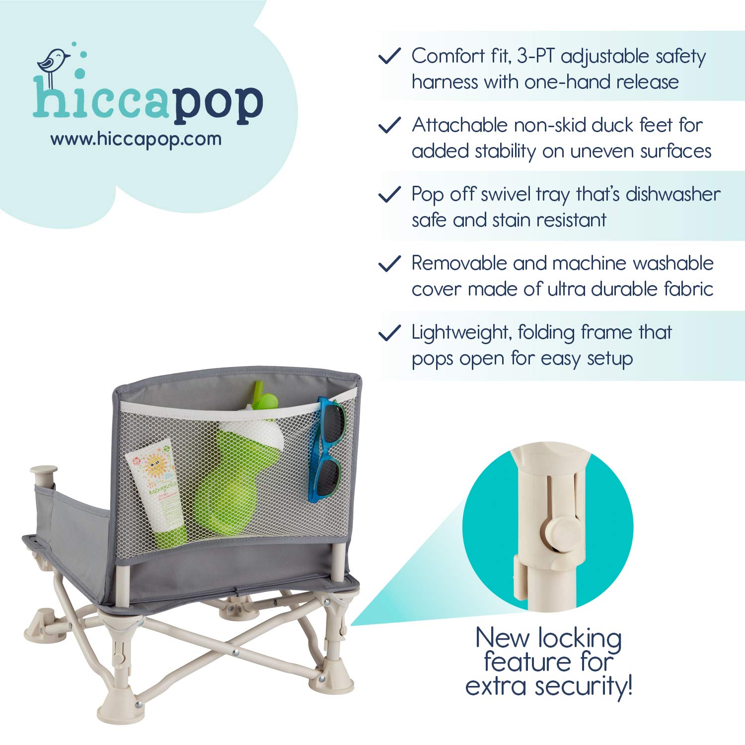 hiccapop Omniboost Travel Booster Seat with Tray for Baby | Folding Portable High Chair for Eating, Camping, Beach, Lawn, Grandma’s | Tip-Free Design Straps to Kitchen Chairs - Go-Anywhere High Chair : Baby
