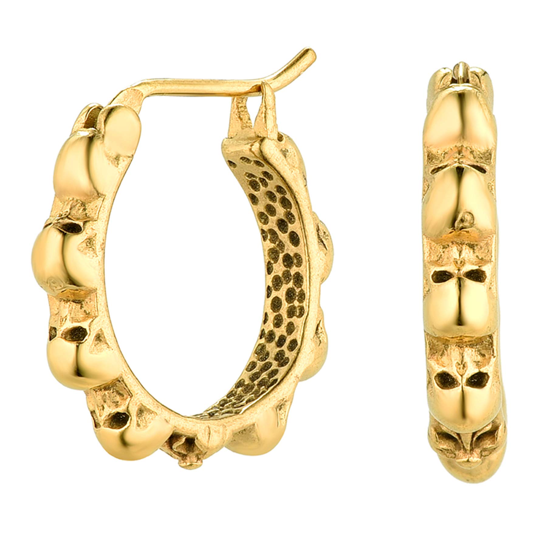 JewelryWe Mens Ear Stud Gothic Punk Skull Head Skull Hands Stainless Steel Hoops Earrings