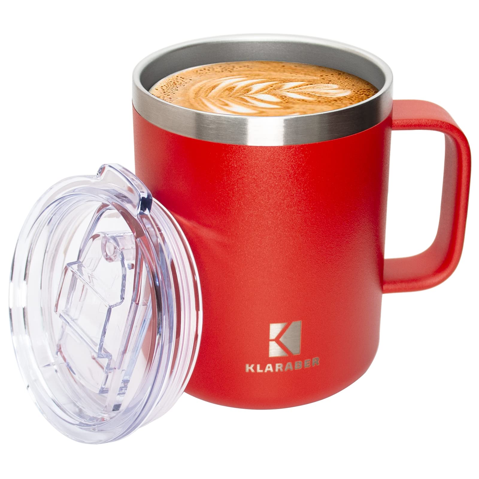 Klaraber Thermal Mug, Insulated Coffee Mug with Handle and Lid, Insulated Camping Mug, Double Walled Stainless Steel Beer Mug, Spill Proof, Reusable, 350ml / 12oz(Red) — image 1