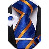 DiBanGu Mens Tie Silk Plaid Striped Necktie and Pocket Square Cufflinks Tie Clip Set with Gift Box Formal Wedding Party