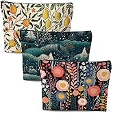 3Pcs Classic Forest Flower Fruit Makeup Bag Cosmetic Bags for Women, Abstract Botanical Travel Toiletry Bag, Thank You Anniversary Birthday Friendship Gifts for Women Girls Mom Friends Teacher