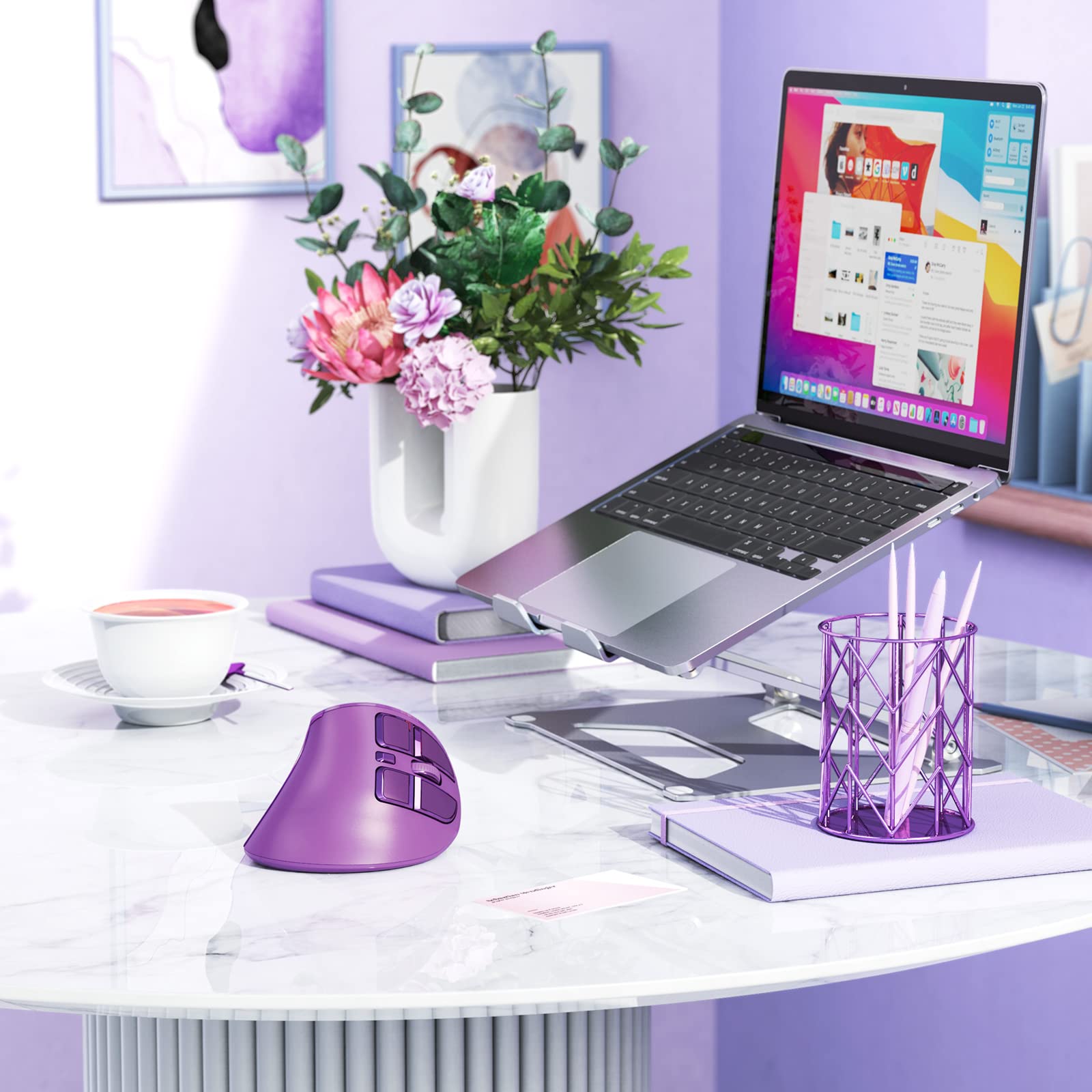 seenda Ergonomic Mouse, Wireless Vertical Mouse - Rechargeable Optical Mice for Multi-Purpose (Bluetooth+Bluetooth+USB Connection) Compatible Apple Mac and Windows Devices - Purple