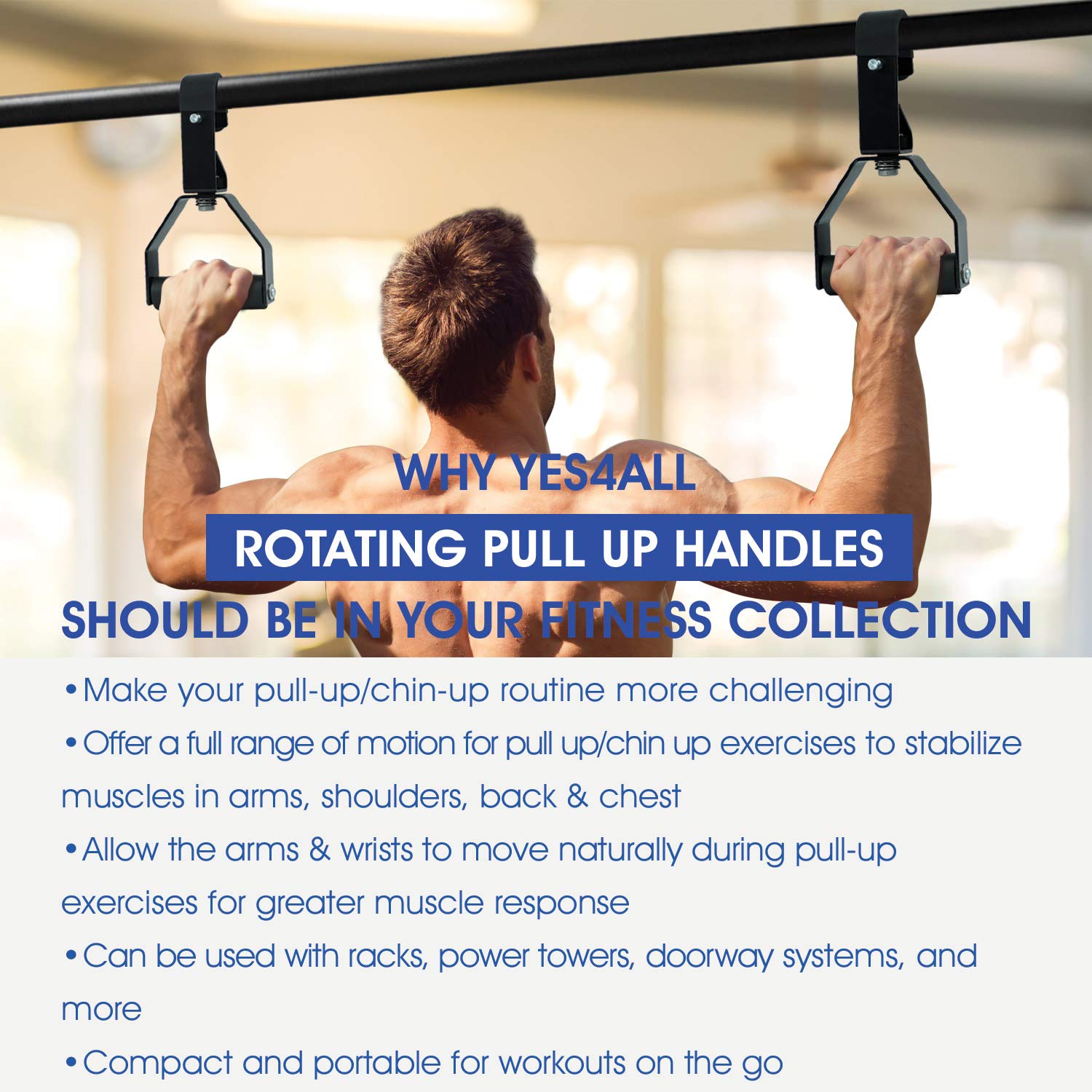 Yes4All Rotating Pull Up Handles For Chin Up Bar, Barbell With NonSlip
