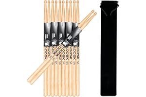 AODSK Drum Sticks 5A Classic America Maple Wood Tear Drop Tip Drumsticks Anti-Slip,Suitable for adults and children with storage Bags-6 Pairs