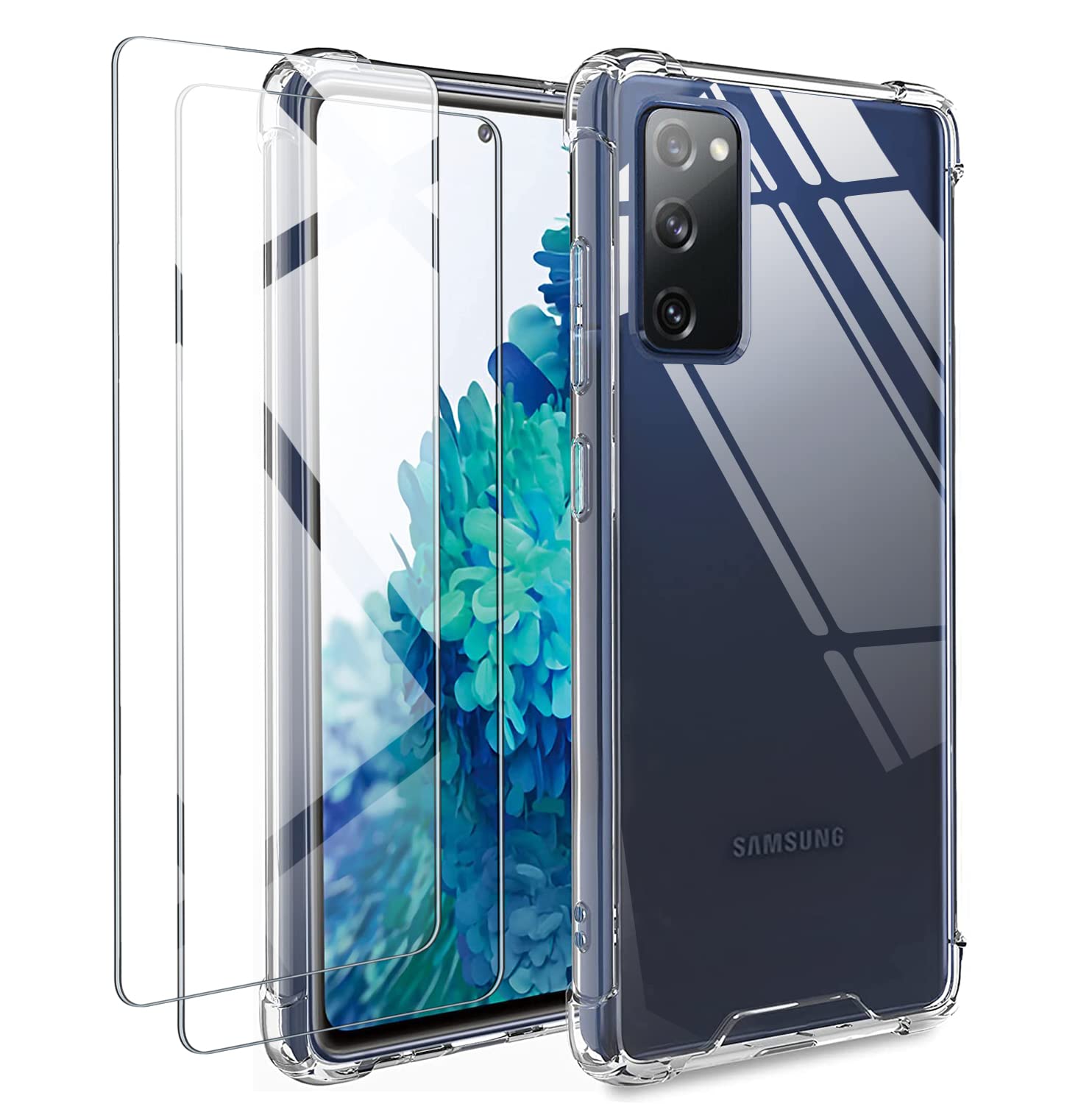 Photo 1 of KIOMY Clear case for Samsung Galaxy S20 FE 5G with 2 Packs Tempered Glass Screen Protector Hybrid