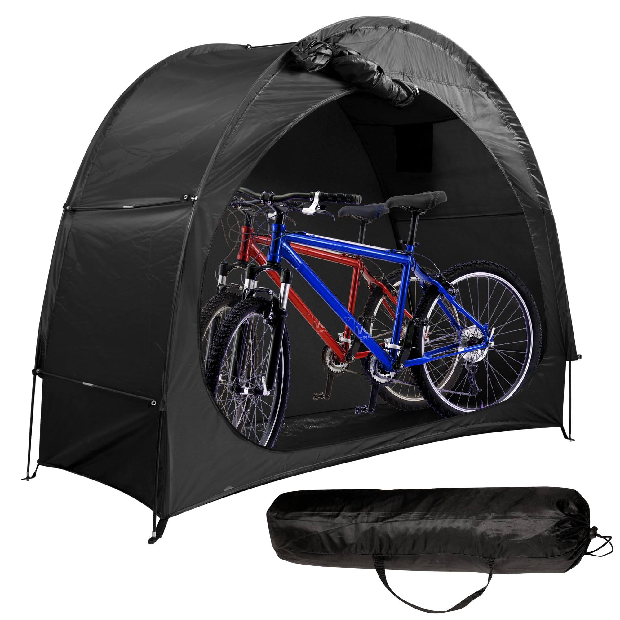 Bike Storage Tent for 2 Adult Bikes - Waterproof 190T Bicycle Shelter with Ventilation Window - Space Saving Outdoor Garden Shed for Lawnmower, Tools & Camping (Portable Carry Bag Included)