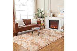 AMTOVO Area Rugs for Living Room, Fluffy Tie Dyed Beige 5x7 Clearance Bedroom Rug, Large Throw Shag Carpet for Nursery, Kids, Playroom Home Decor
