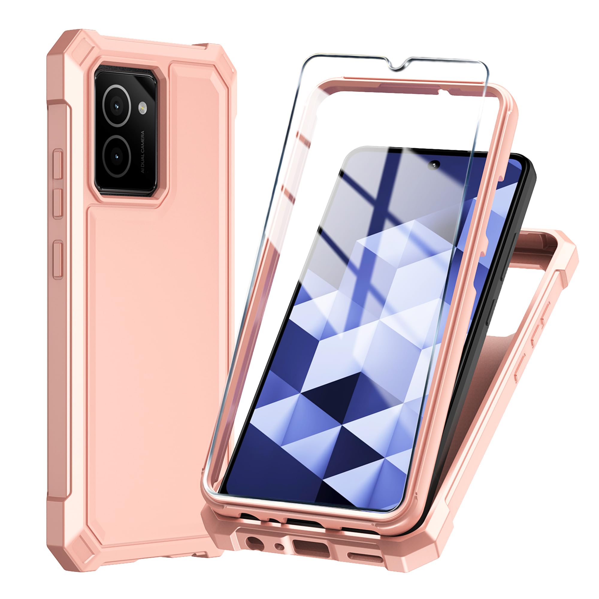 Photo 1 of Mocotto for HMD Vibe Phone Case with Tempered Glass Screen Protector,Slim Soft Silicone Full-Body Protective Cover (HMD Vibe,Rose Gold)