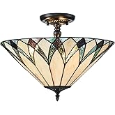 TEENYO Tiffany Semi Flush Mount Ceiling Light 16.1-Inch 3-Light Mission Style Stained Glass Light Fixtures Ceiling Mount for 