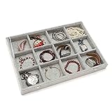 Pimuza Grey Velvet Stackable 12 Grid Jewelry Tray