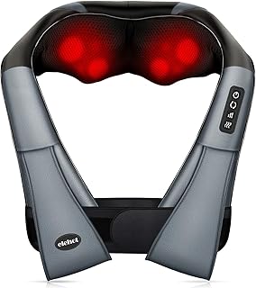 Massagegerät Elektrisch 4D Nackenmassagegerät mit Wärmefunktion und Gürtel für shiatsu Schulter Fuß Rücken Massagekissen 3 Geschwindigkeit 1.2m Kfz Ladekabel von ELEHOT (black)