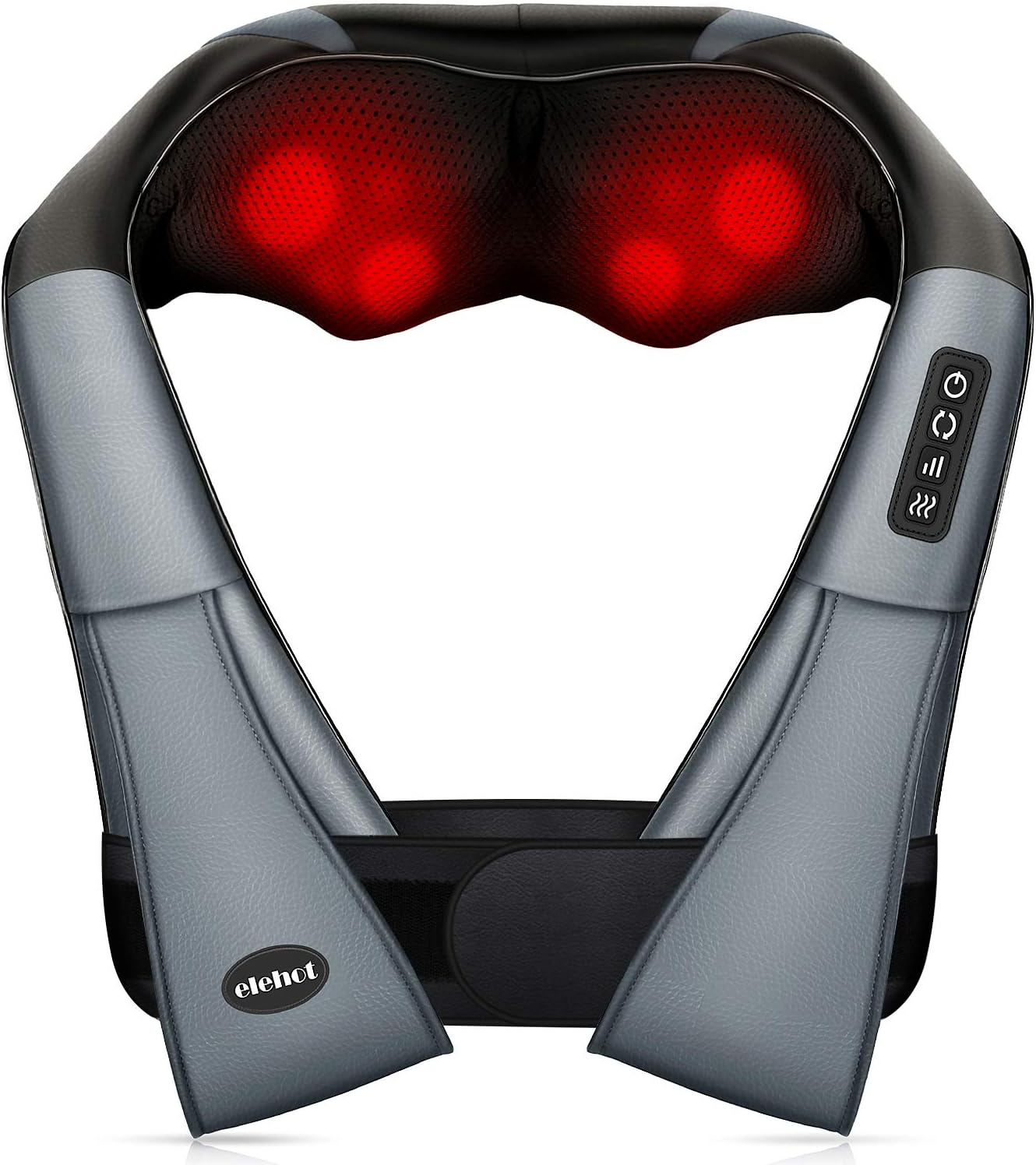 Massagegerät Elektrisch 4D Nackenmassagegerät mit Wärmefunktion und Gürtel für shiatsu Schulter Fuß Rücken Massagekissen 3 Geschwindigkeit 1.2m Kfz Ladekabel von ELEHOT (black)