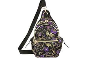 ALAZA Gold Purple Flowers Crossbody Sling Bags for Men Women Cross Body Purse Anti-Theft Small Backpack Travel Hiking Shoulde