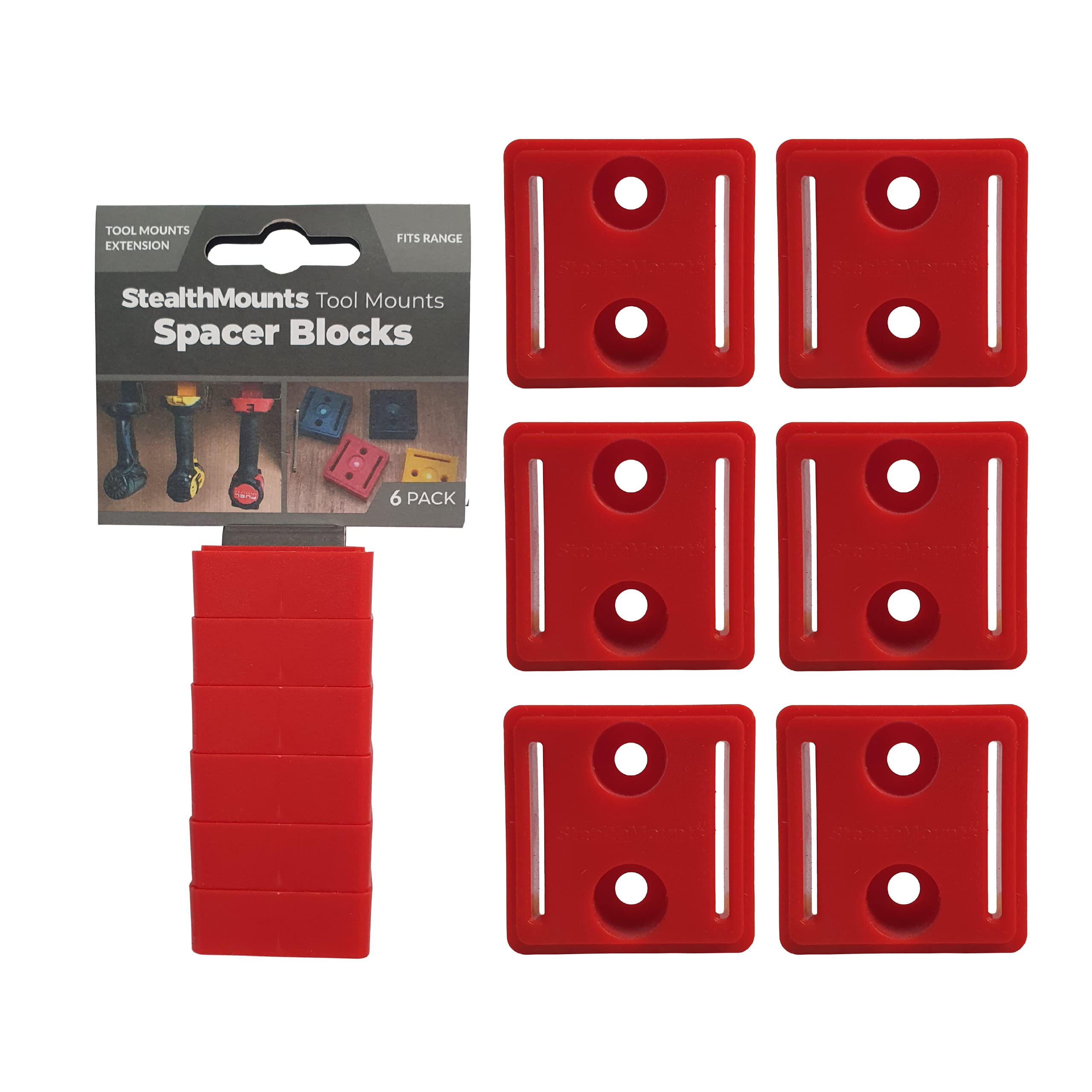 StealthMounts Red Tool Mount Spacer for Milwuakee M18 12mm | 6 Pack | Compatible with StealthMonts Tool Mounts