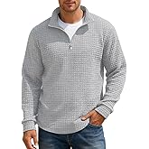 QOSOQ Mens Quarter Zip Pullover Quilted Sweatshirt Waffle Mock Neck Casual Long Sleeve Polo Sweater